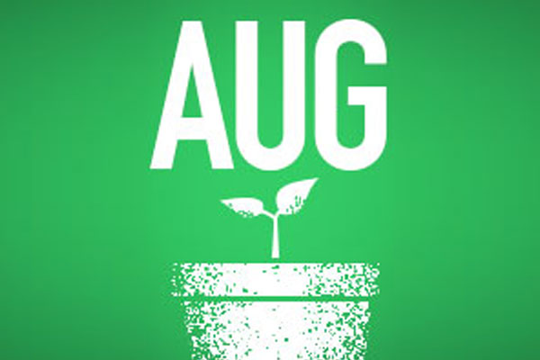 AUG over illustration of a seedling in a pot